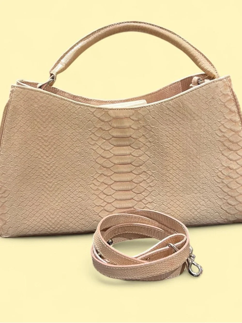 Brahmin Pale Pink Textured  Snake-Embossed Top-Handle Crossbody - Picture 6 of 6